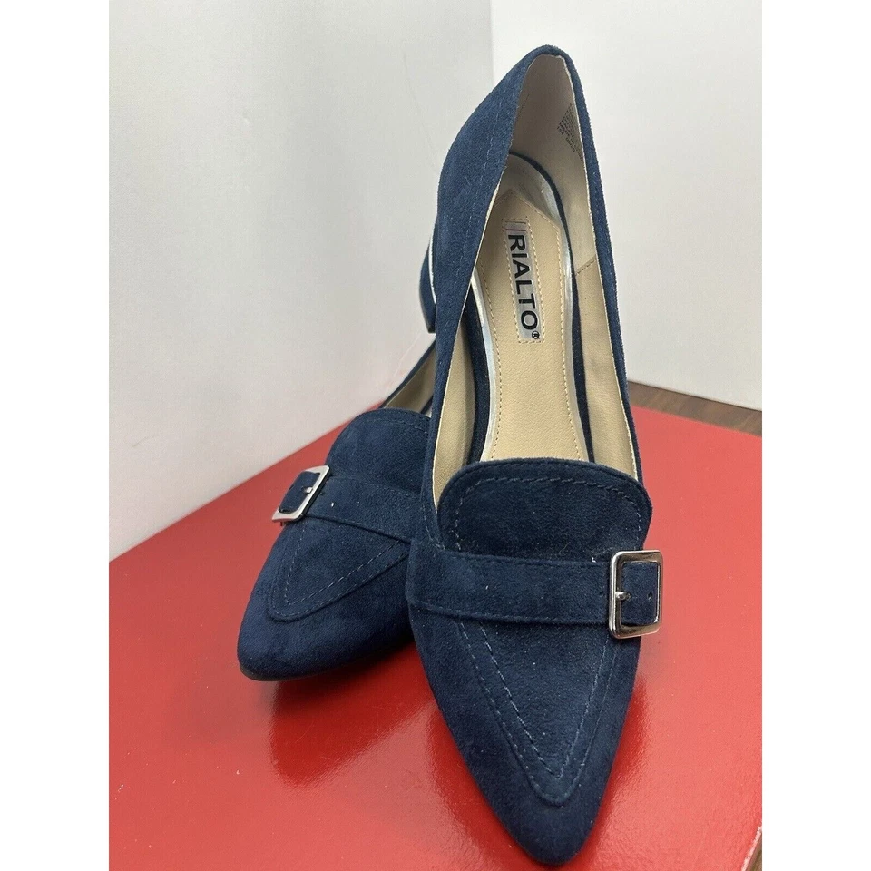 Zapatos mocasines Rialto para mujer tacones altos azul plata hebilla 8,5 M Foto 1 de 4