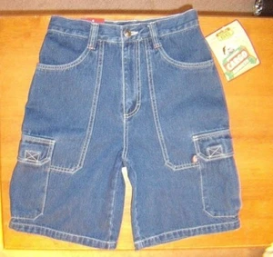 Boys Vintage Rare Route 66 Denim Blue 6 Pockets Cargo Summer Fun Shorts Sz 14 - Picture 1 of 3