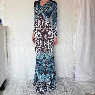 Vestido largo estampado guepardo y barroco Y2K Roberto Cavalli corte sirena (M) Foto 1 de 4
