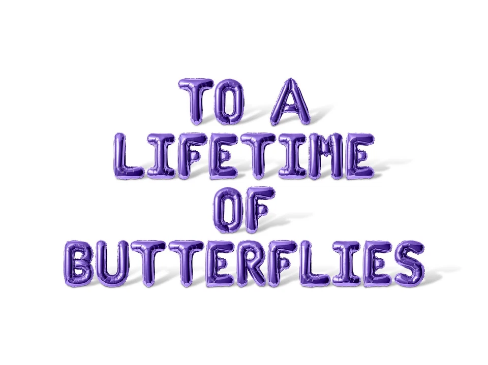 Banner globo con letras TO A LIFE OF BUTTERFLIES - Decoraciones para despedida de soltera Foto 1 de 4