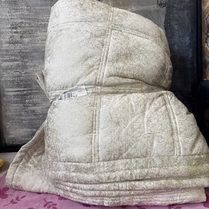 Michael Aram Quilted Metallic Textured King Coverlet Quilted Ivory / Gold - Picture 1 of 3