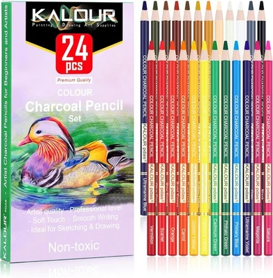 KALOUR PDAS 24 Premium farbige Kohlestifte Zeichnen 24 Stück (1er Pack)
