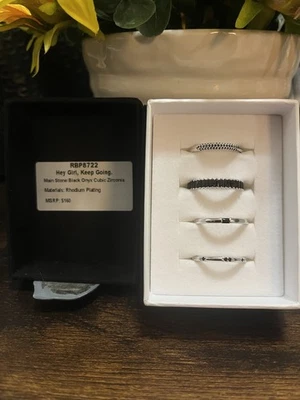 Bomb Party RBP8772 Talla 9 Bandas de Lujo Negro Ónix Circonita cúbica Chapado en Rodio Juego de 4 Bandas Foto 1 de 2