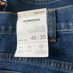 Sonoma Men’s Regular Everyday Straight Stretch Jeans 46 X 30 NWT Slight Distress - Picture 1 of 7