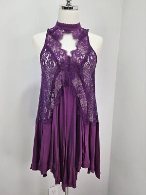 Free People Tell Tel Lace Tunic Mini Dress XSmall Plum Boho Layered - Image 1 of 4