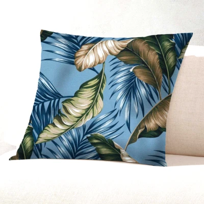 Funda de almohada de tela de corteza de algodón hawaiano de 20" ~ hojas de plátano-pizarra Foto 1 de 2