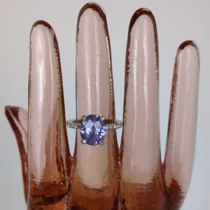 Purple Crystal Ring Solitaire Silver Tone Size 6 Eternity Band - Picture 1 of 9