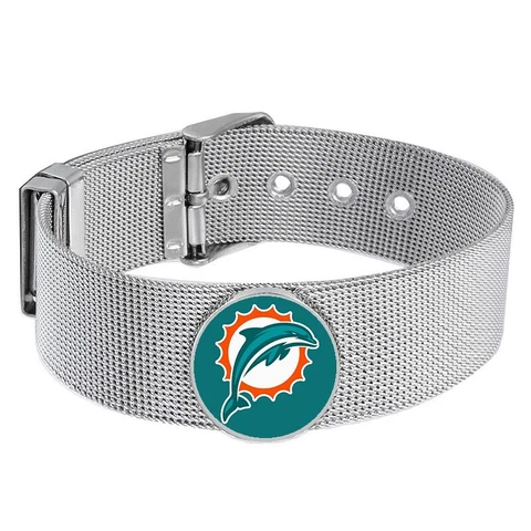 Miami Dolphins Mens Womens Silver Adjustable Bracelet w Gift Pkg D6 Cover