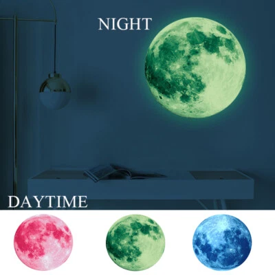 Calcomanía extraíble pegatinas de pared fluorescentes 30 cm 3D luna grande brilla en la oscuridad Foto 1 de 4