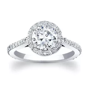 1.38CT White Round Cut Moissanite Engagement Wedding Halo Ring In 14K White Gold - Picture 1 of 5