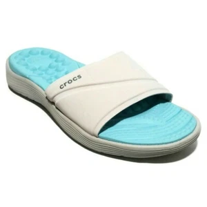 Crocs Reviva Comfort Slides Womens Size 4 Sandal Pearl White Ice Blue Flip Flop - Picture 1 of 12