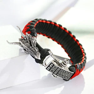 Vintage Silver Dragon Braided Paracord Camping Bracelet Men Hiking Accessories - Picture 1 of 9