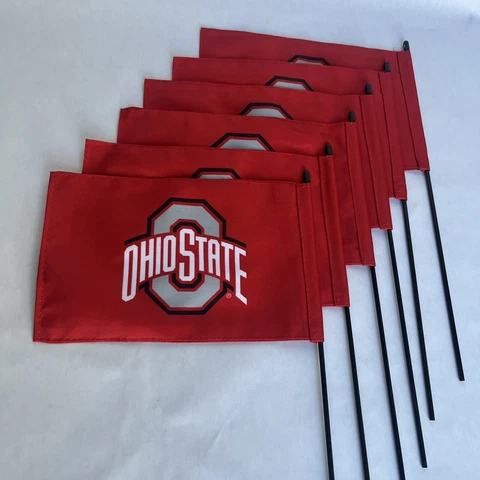 6 pc Decorative Flag OSU Ohio state buckeyes Mini Handheld Flagpole lawn yard Cover