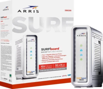 ARRIS SURFboard SB8200 DOCSIS 3.1 white Cable Modem computer Internet gaming - Image 1 of 4