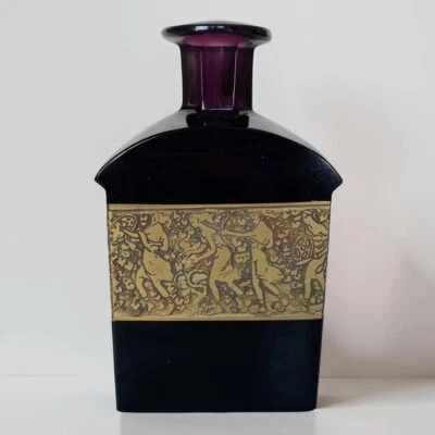 Moser Karlsbad Oroplastic Gold Frieze Amethyst Glass Perfume Bottle 1920s Deco - Image 1 of 4