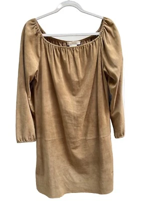 Michael Kors Made in Italy Size 10 Beige Suede Gathered Neck A-Line Tunic Dress - Image 1 of 4