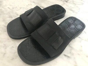 Authentic RARE Gucci Men's GG Black Leather/Canvas Sandals Slides US 10 IT 9 - Picture 1 of 21
