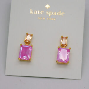Kate spade jewelry Gold plated Pink CZ rectangle square post drop dangle earring