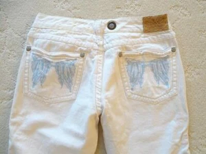Free People White Denim Embroidered Feather Frayed Bermuda Shorts 28 Inseam 8 ¼” - Picture 1 of 11