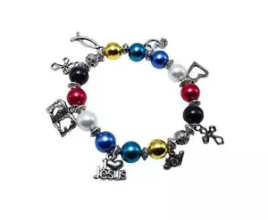 Cynthia Lynn ""EVANGELIUM WAHRHEIT"" christliche Heilsgeschichte Perle Charm Armband - Bild 1 von 1
