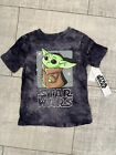 NWT Disney Star Wars Grogu Baby Yoda T-Shirt Gray / Black Tie Dye Cotton Size 4T