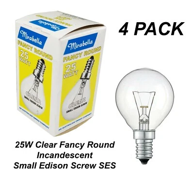 4 x 25W Clear Fancy Round Light Globes Bulbs Lamps E14 Small Screw Incandescent - Image 1 of 2