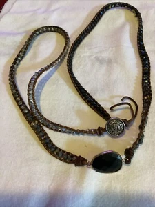 Black Onyx? Gemstone Handmade Necklace Jewelry 32" beaded chain Button closure - Picture 1 of 3