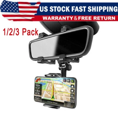 Universal 360 Rotation Car Rear View Mirror Mount Stand GPS Cell Phone Holder US - Image 1 of 4