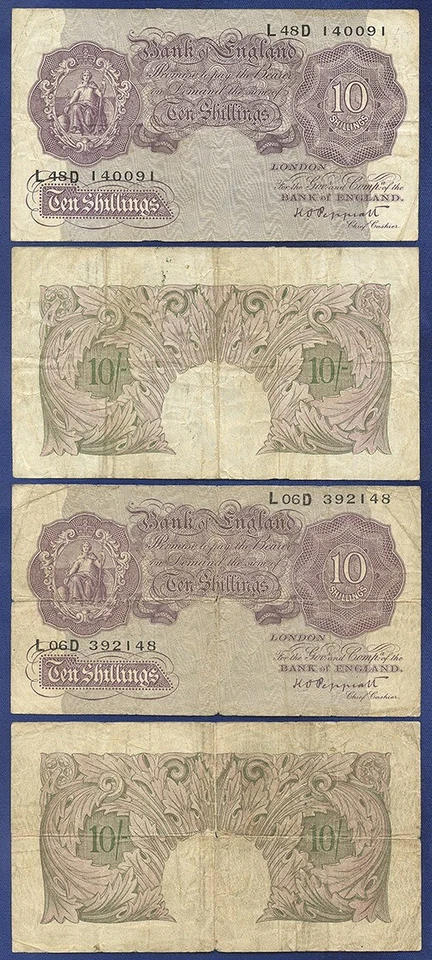 INGLATERRA DOS 10/- DIEZ CHELINES 10 MALVA ND (1940-1948) PREFIJO L06D Y L48D FINO Foto 1 de 1