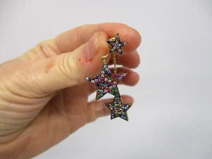 PRETTY 925 STERLING SILVER SPARKLY CRYSTAL STAR DANGLE EARRINGS / INCLUDES STUDS - Picture 1 of 3