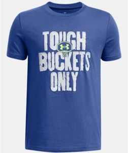 UNDER ARMOUR Boys' "TOUGH BUCKETS ONLY" SS Tee ** ROYAL/GRAY - YL ** NWT - Picture 1 of 1