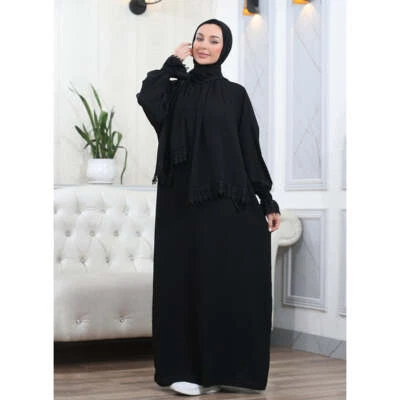 Elegant One-Piece Abaya and Prayer Dress Crepe Solid Color | Hijab Abaya Suit - Image 1 of 4