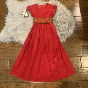 Chabre Girls Dress Red Green Belted Size 7 Cord Tie New - Picture 1 of 7