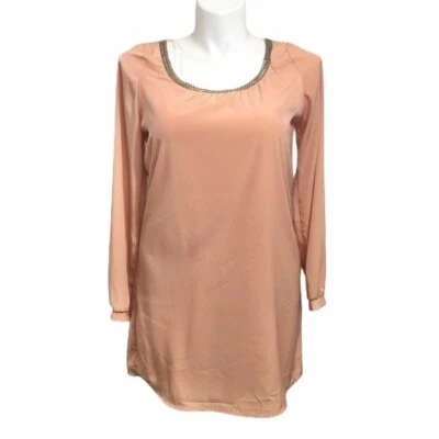 Honey Punch womens beaded satin long sleeve tunic Size Large peach - Image 1 of 4