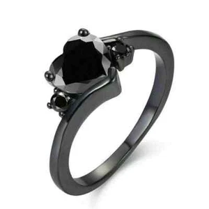 2Ct Lab Created Black Diamond Solitaire Engagement Ring 14k Black Gold Finish - Picture 1 of 6