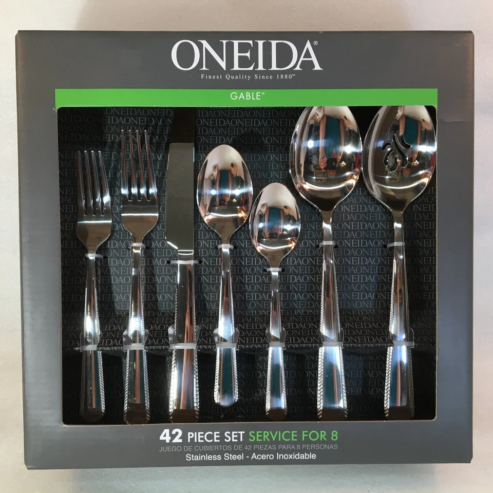 ONEIDA 42 PC Set Stainless Steel Flatware Service for 8 - Gable