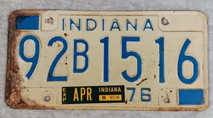 1976 Indiana Vehicle License Plate 92B 1516 Garage Decor Mancave Ford Chevy - Picture 1 of 2