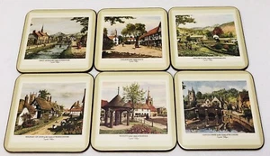 Vintage Pimpernel Old English Villages Set Of 6 Deluxe Coasters Cork Back - Picture 1 of 12