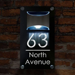 Personalised House Number Plaque with LED Solar Light Door Sign for Wall Outside - Picture 1 of 7