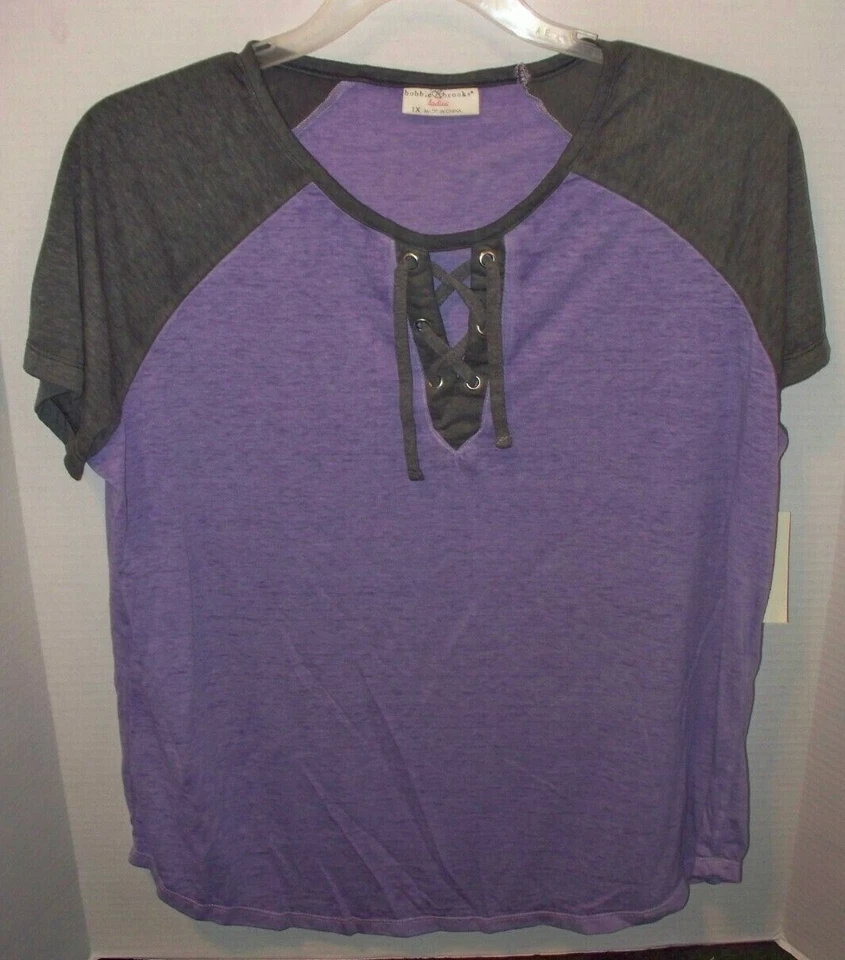 Bobbie Brooks Woman's Lace-Up Neck Short Sleeve Top - Plus Size 1X 2X 3X - Image 1 of 1