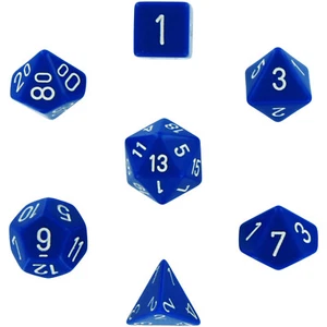 Polyhedral 7-Die Opaque Dice Set - Blue with White - Picture 1 of 1