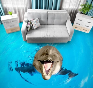 3D Süßer Delphin H7039 Fußboden Wandbild Fototapete Tapete Familie Coco 2024 - Picture 1 of 5