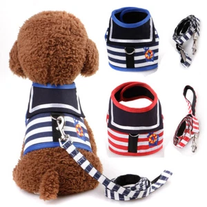Navy Style Pet Dog Harness and Leash Soft Breathable Puppy Cat Chest Strap XS-XL - Picture 1 of 14