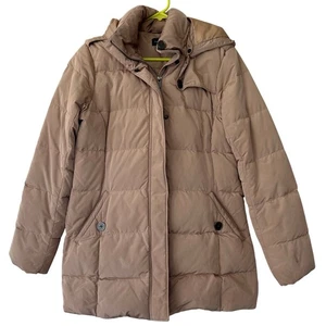 Abrigo acolchado Lands End parka neutro con capucha esquí cálido invierno exterior bronceado M - Imagen 1 de 14
