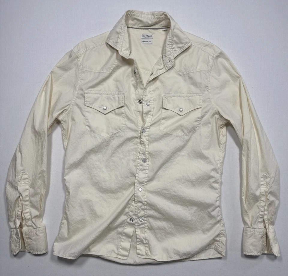 Camisa Brunello Cucinelli Para Hombre "Leisure Fit" 100% Algodón A Presión Perla M Foto 1 de 4
