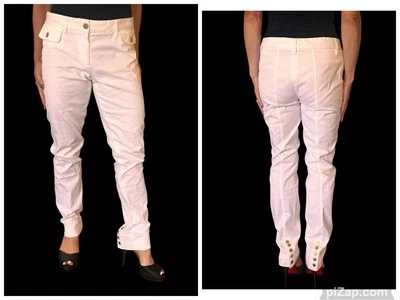 D&G DOLCE & GABBANA VINTAGE WHITE COTTON DENIM PANTS JEANS GOLD BUTTON CUFF 6-8 - Image 1 of 4