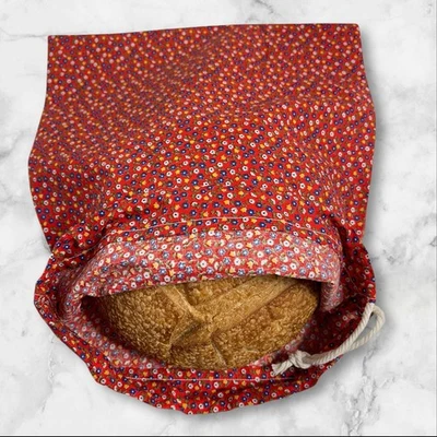 Красный цветочный ручной работы хлопок льняной хлеб сумка, закваски хлеб сумка для хранения - Изображение 1 из 4