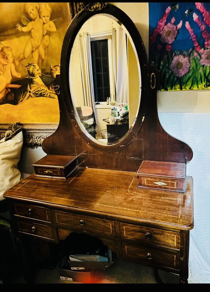 1930's Victorian Vanity, Antique Dressing Table with Mirror - Image 1 of 1