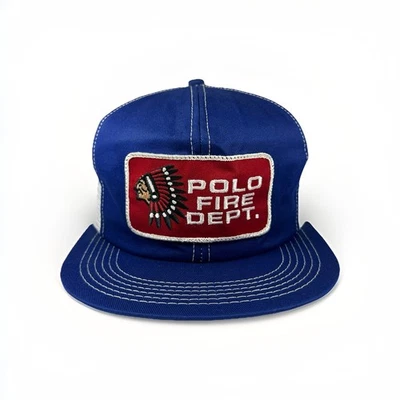 Vintage K-Products Polo Fire Dept. Hat Native American Indian Patch Trucker Cap - Image 1 of 4
