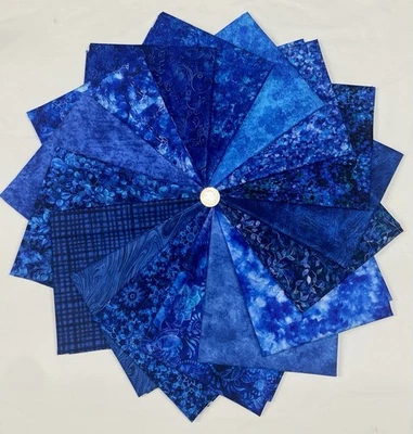 Royal Blue 16 Pc Cotton Fabric Bundle FQ Half Full Yard Assortment Quilt - Image 1 of 4